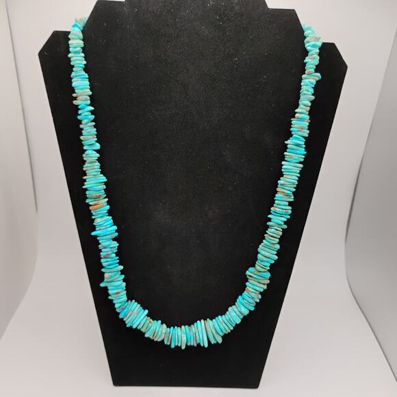 Turquoise Chip Necklace in Graduated Sizes with Sterling Clasps- 24 inches - Picture 3 of 5